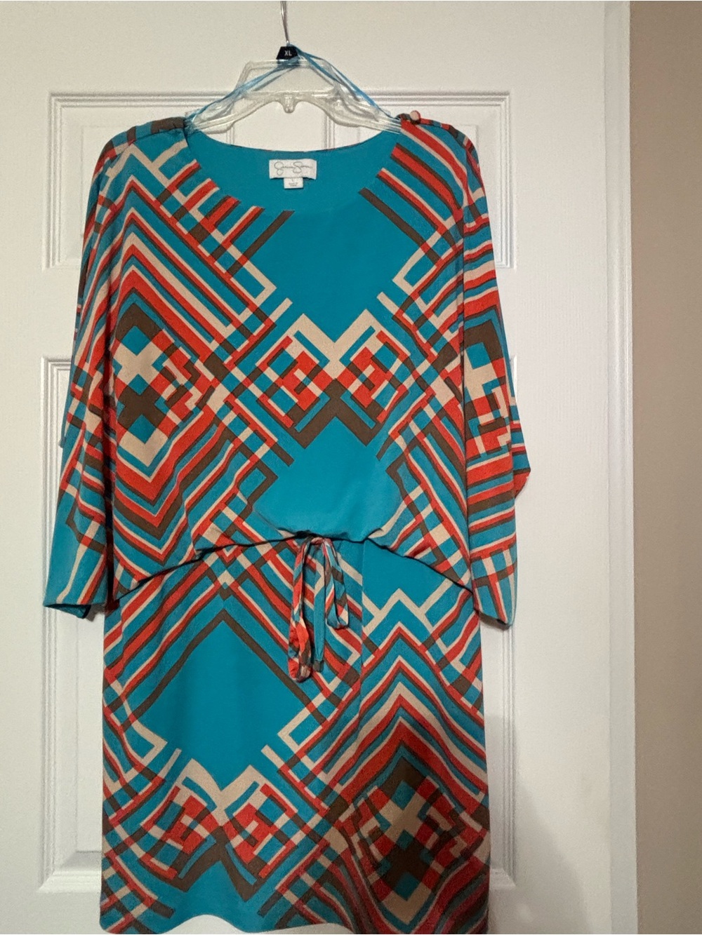 Jessica Simpson Teal Geometric Pattern Dress